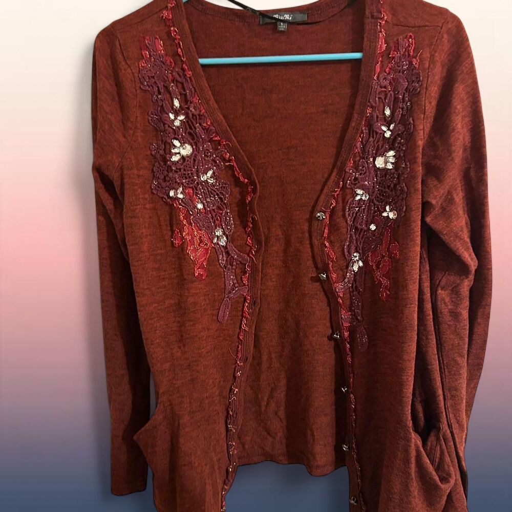 beaded embroidered miss me cardigan
